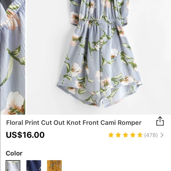 Floral Print cut out knot front cami romper - Picture 4 of 4